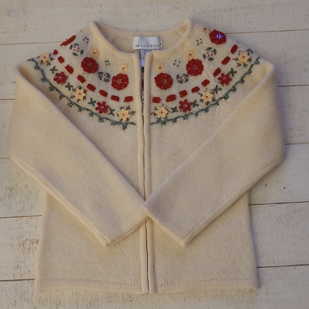 Maggie & Zoe Cream Jacket with Red Floral Embroidery